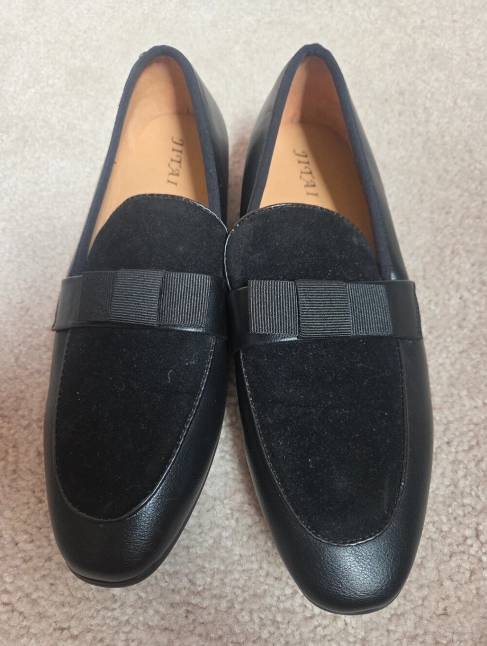 Black Unisex Suede & Leather Loafers with Ribbon Accent